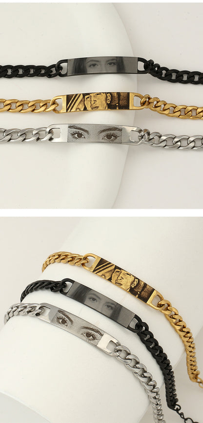 Engraved text and image custom bracelet with eyes