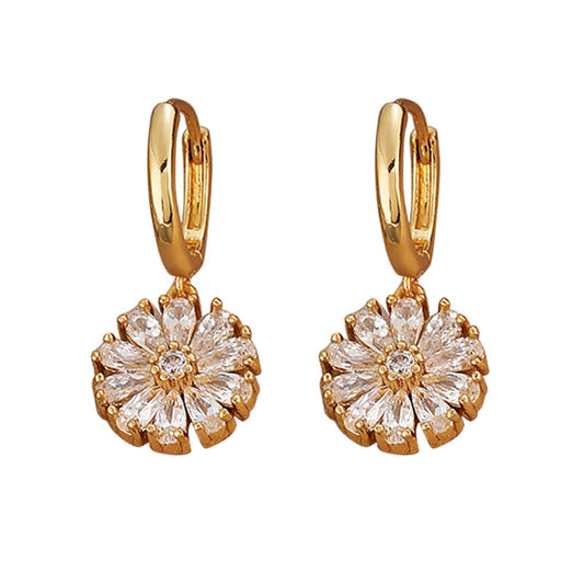 Simple and fashionable zircon flower earrings - jewelryweilin