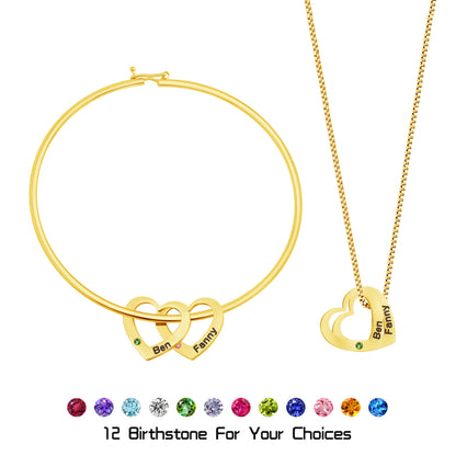 Pulsera con piedra de nacimiento de corazón de melocotón grabada 