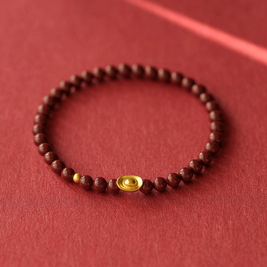 New Chinese style purple gold sand emperor sand cinnabar bracelet full gold ingot bracelet