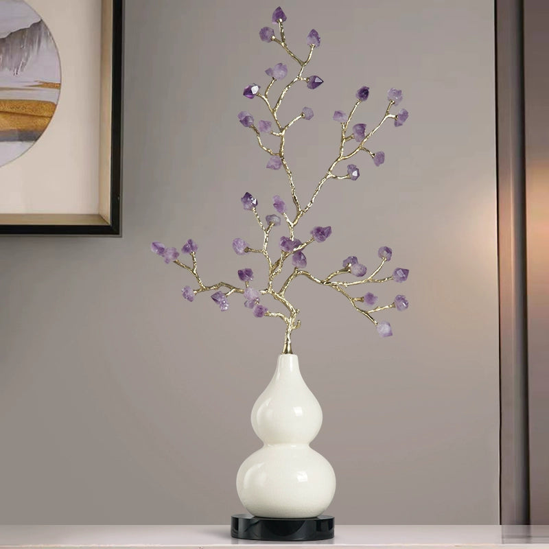 Adornos para muebles de calabaza de cerámica con grietas de hielo y árbol de amatista natural de estilo chino.