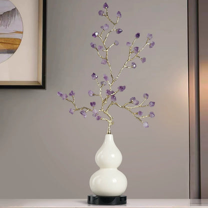 Adornos para muebles de calabaza de cerámica con grietas de hielo y árbol de amatista natural de estilo chino.