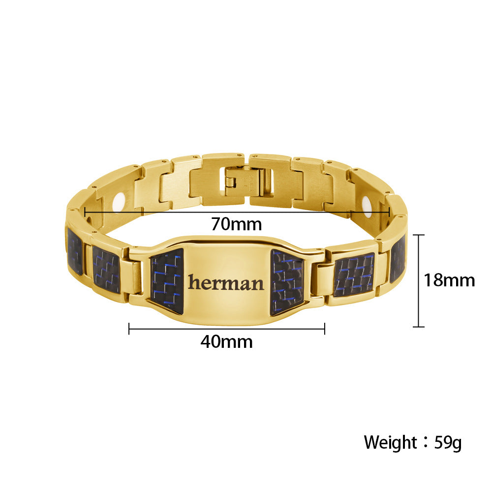 Men's engraved leather strap bracelet