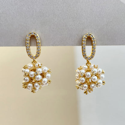 Noble and elegant vintage pearl zircon earrings - jewelryweilin