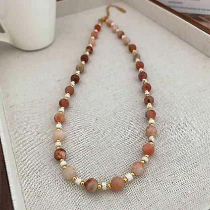 Novelty gradient color planet natural stone beaded colorful stacked lock necklace - jewelryweilin