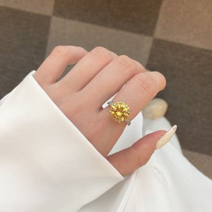 Classic noble shining ice flower cut high carbon diamond zircon ring - jewelryweilin