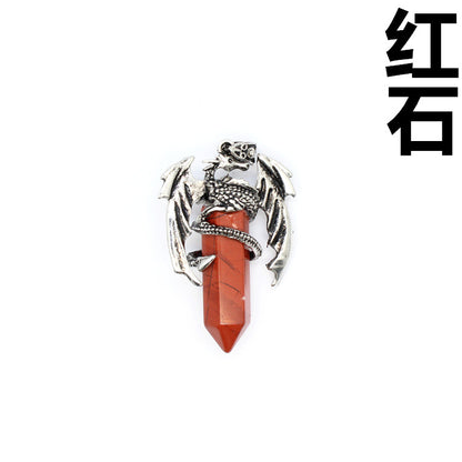 Vintage flying dragon hexagonal column crystal pendant