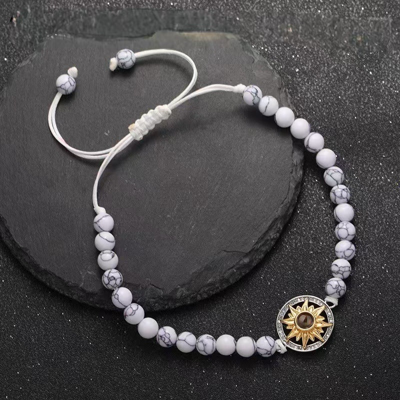 Sunflower photo projection natural stone bracelet