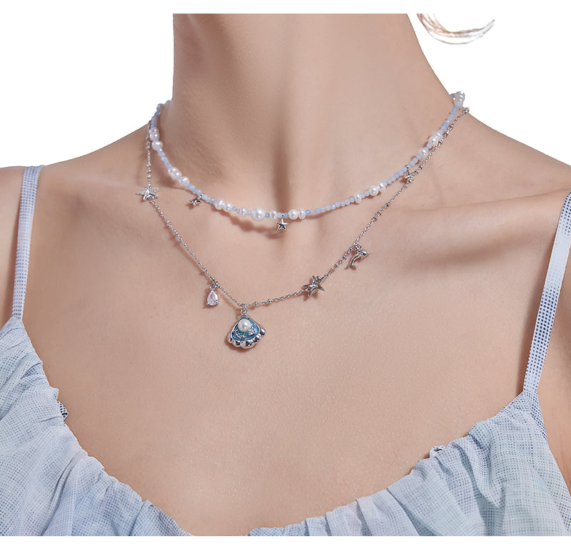 Secret language blue sea star necklace