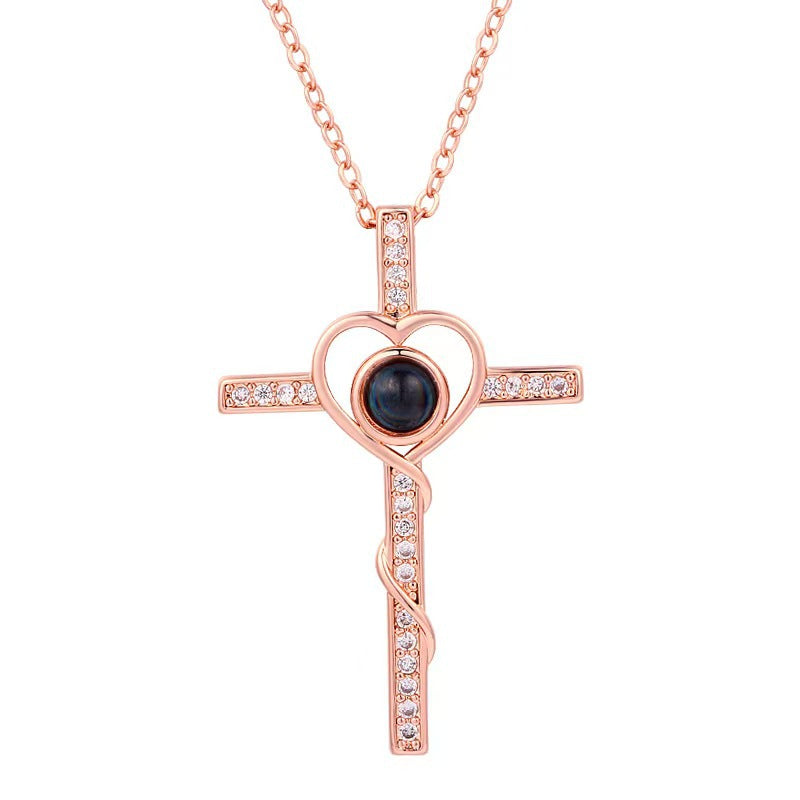 Photo Projection Heart Cross Necklace