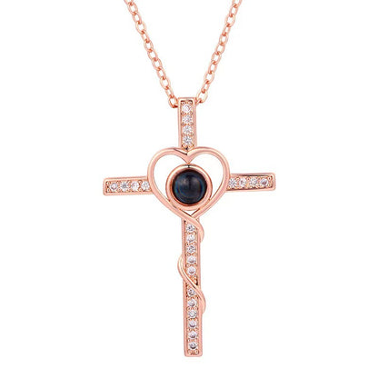 Photo Projection Heart Cross Necklace