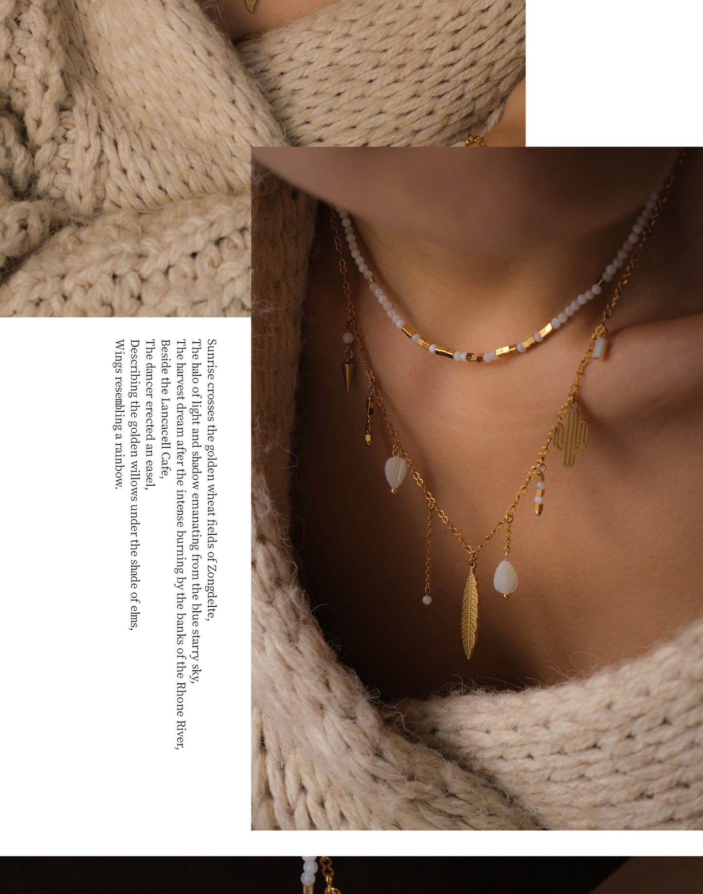 White light golden leaf necklace