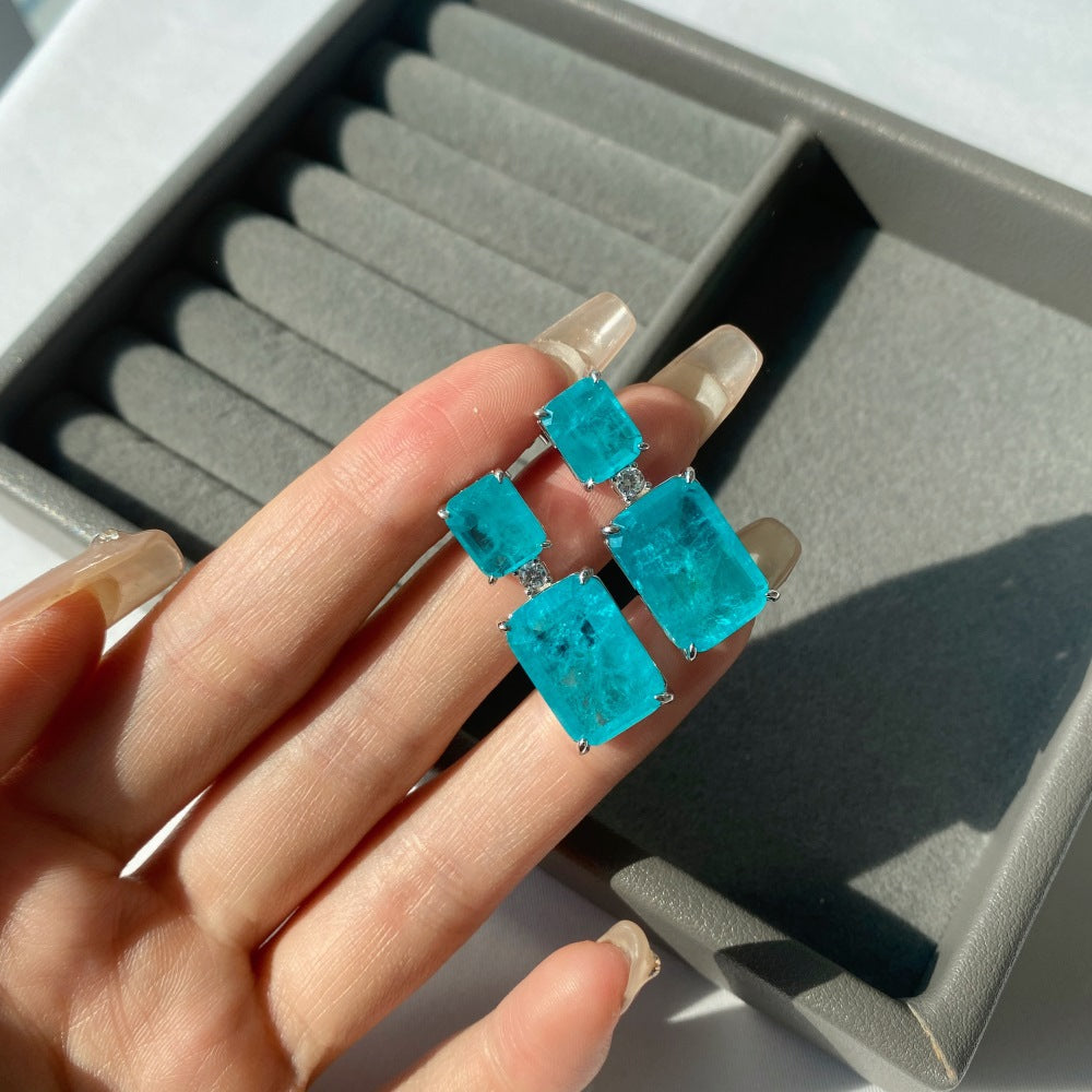 High-end clear blue earrings - jewelryweilin