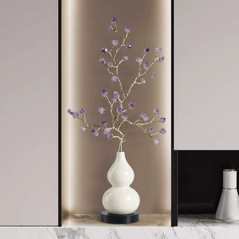 Adornos para muebles de calabaza de cerámica con grietas de hielo y árbol de amatista natural de estilo chino.