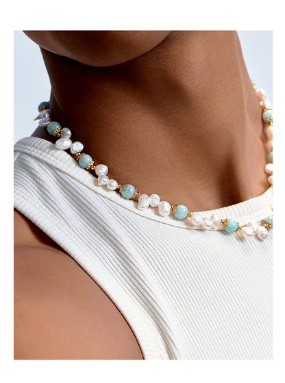 Natural stone pearl hip-hop necklace