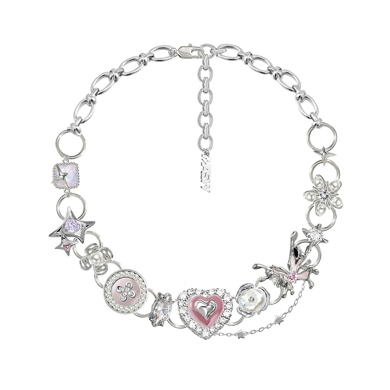 Love pink heart necklace