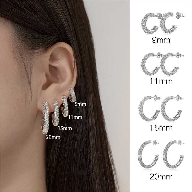 Fashionable and simple sterling silver zircon half hoop earrings - jewelryweilin
