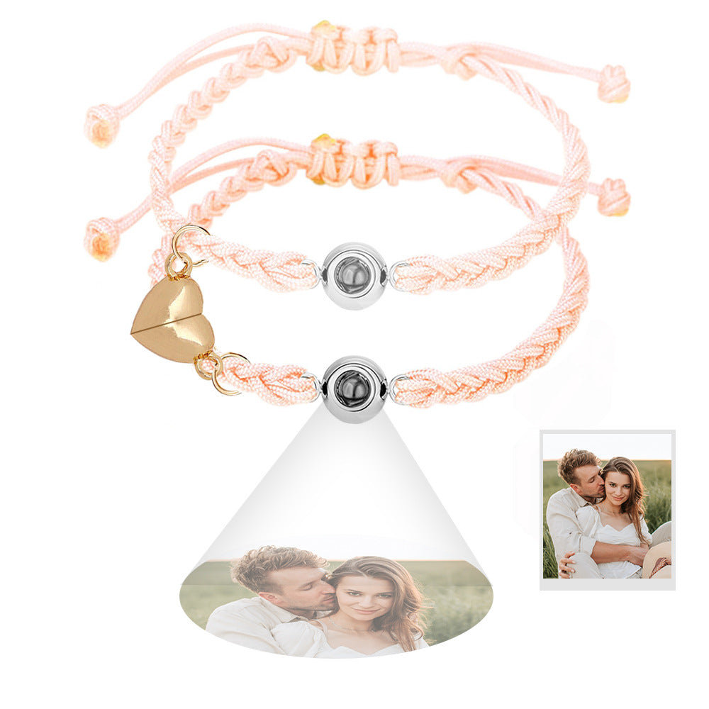Photo projection woven couple's bracelet