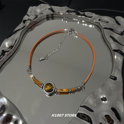 New Chinese style tiger eye stone braided rope necklace