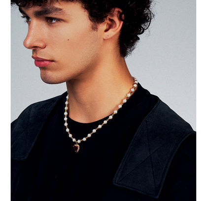 Hip-hop colored diamond heart necklace