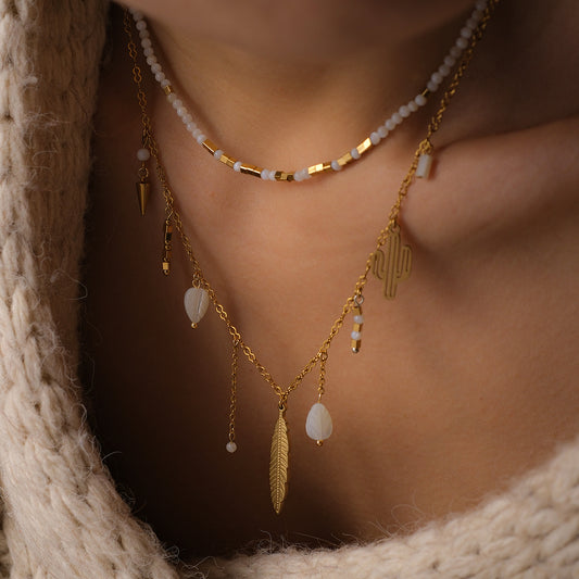 White light golden leaf necklace