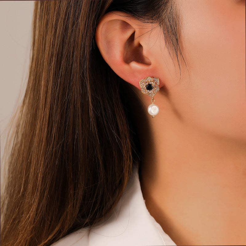 High Fashion Camellia Freshwater Pearl Earrings - jewelryweilin