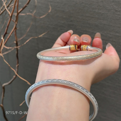 Chinese enamel pattern round stick sterling silver bracelet - jewelryweilin