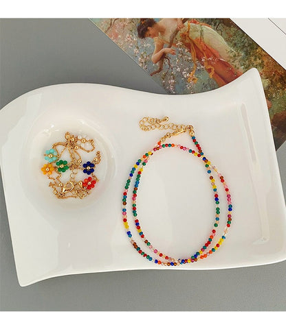 High-grade colorful zircon beaded flower stacking necklace - jewelryweilin