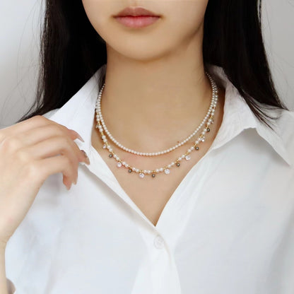 Exquisite Vintage Zirconia Pearl Beaded Stacking Necklace - jewelryweilin