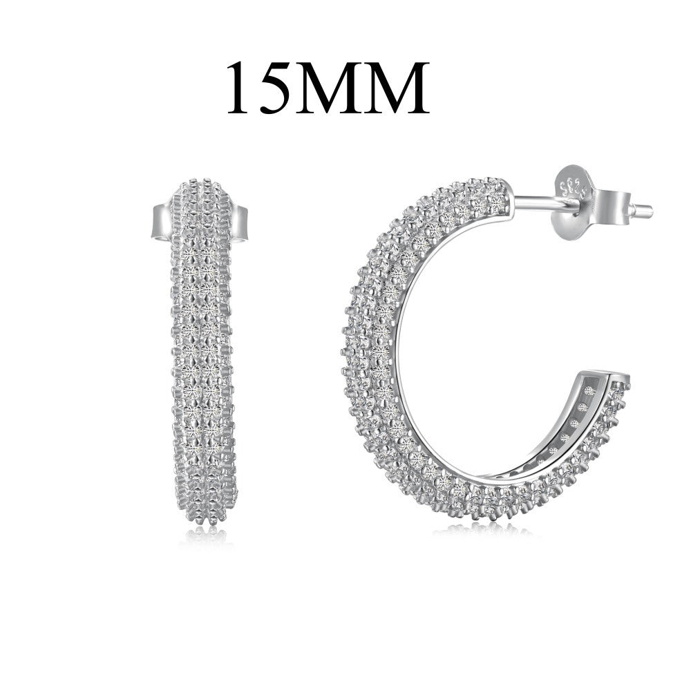 Fashionable and simple sterling silver zircon half hoop earrings - jewelryweilin