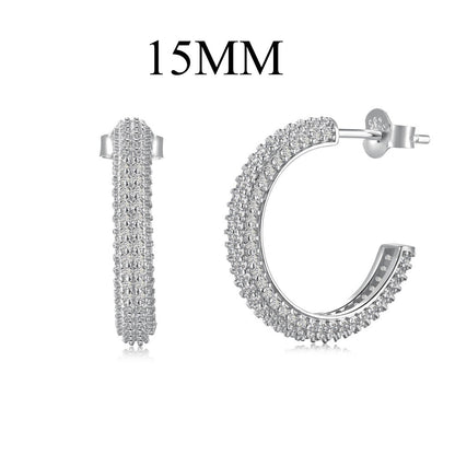 Fashionable and simple sterling silver zircon half hoop earrings - jewelryweilin