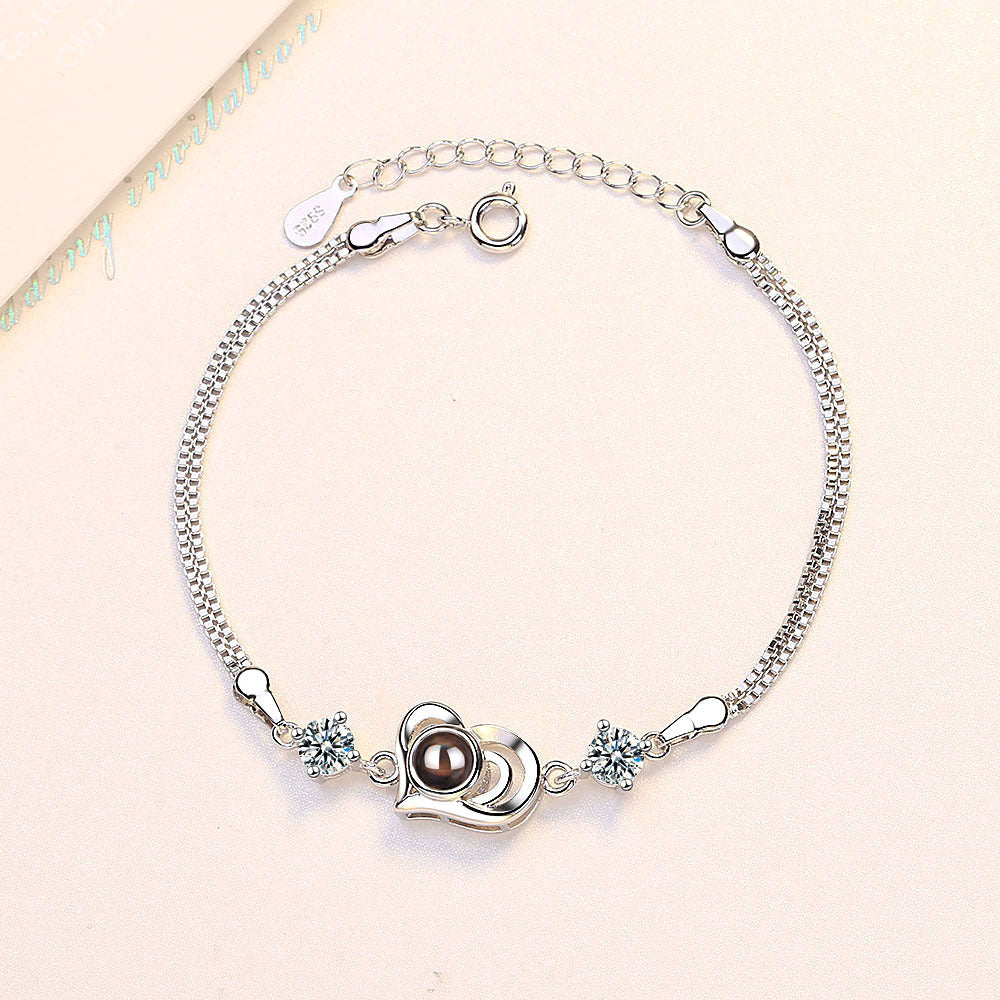 Photo projection zircon heart shape bracelet