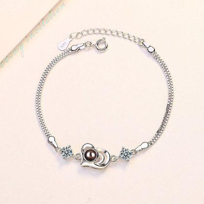 Photo projection zircon heart shape bracelet