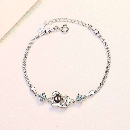 Photo projection zircon heart shape bracelet