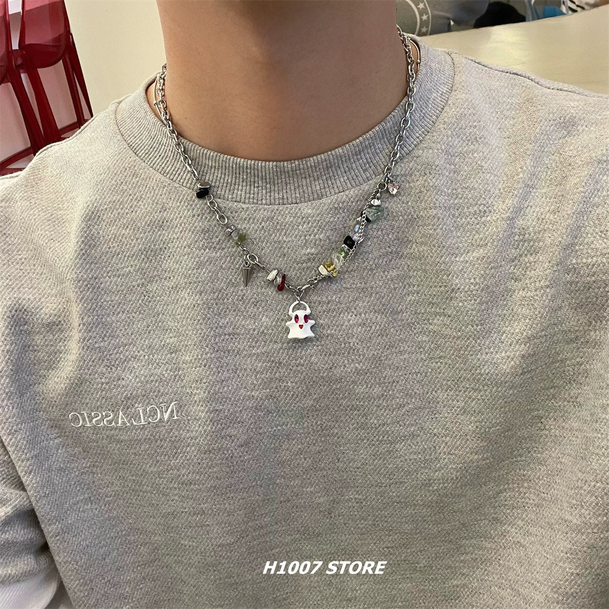 Hip Hop Black and White Ghost Beaded Necklace