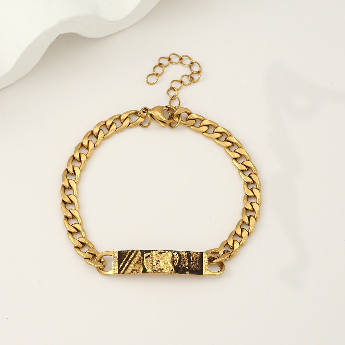 Engraved text and image custom bracelet with eyes