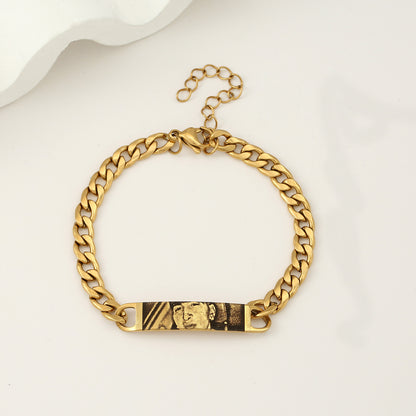 Engraved text and image custom bracelet with eyes