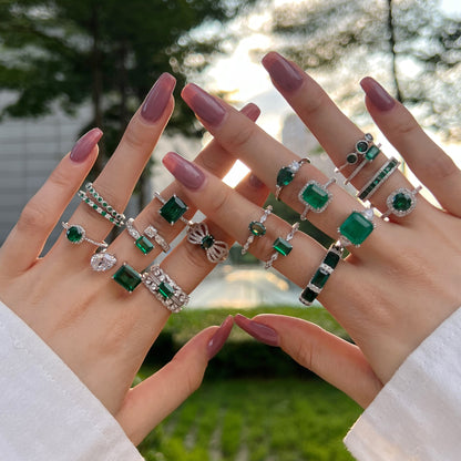 Retro high-end zircon emerald ring - jewelryweilin