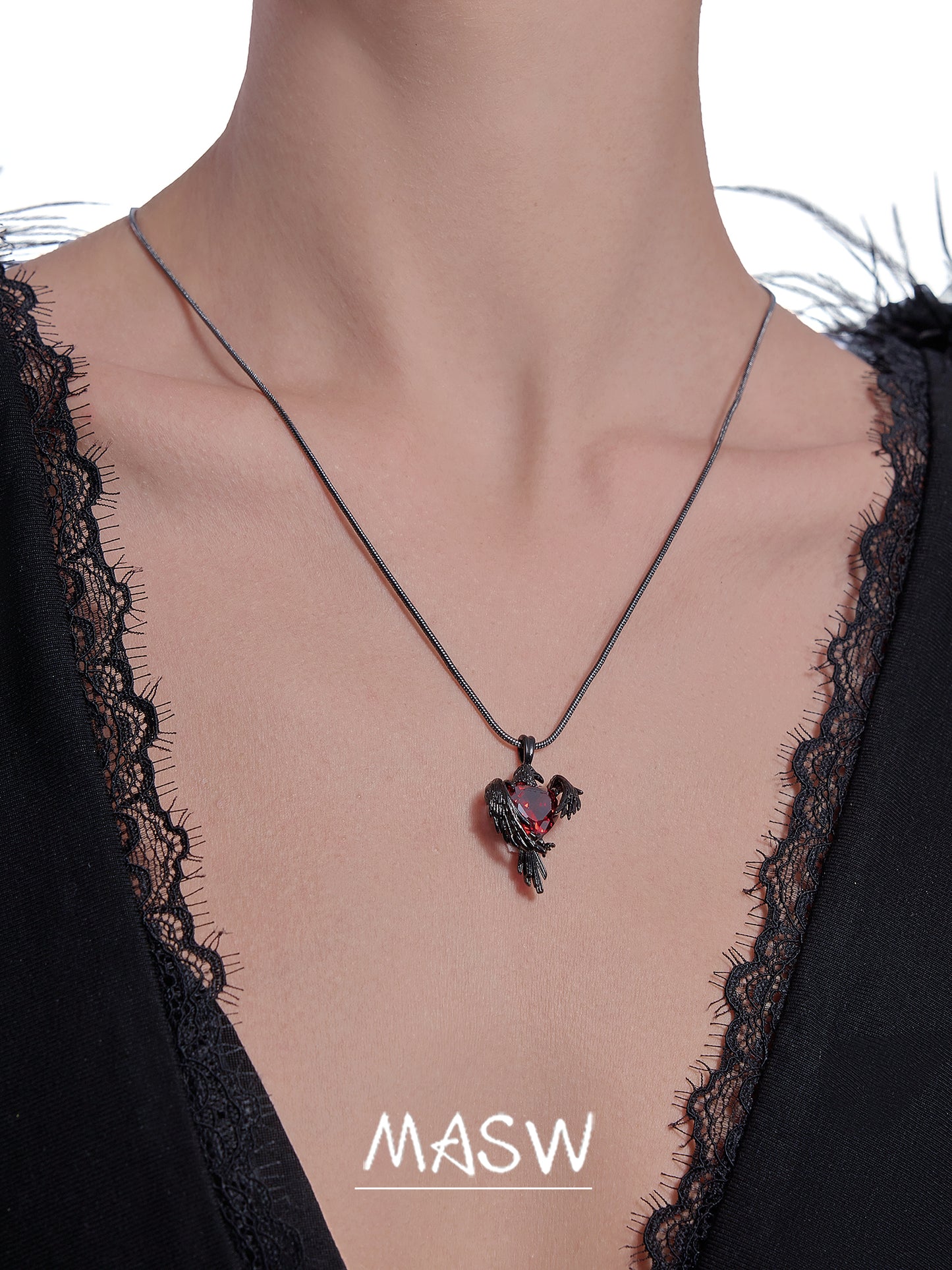 Black crow heart necklace