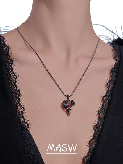 Black crow heart necklace