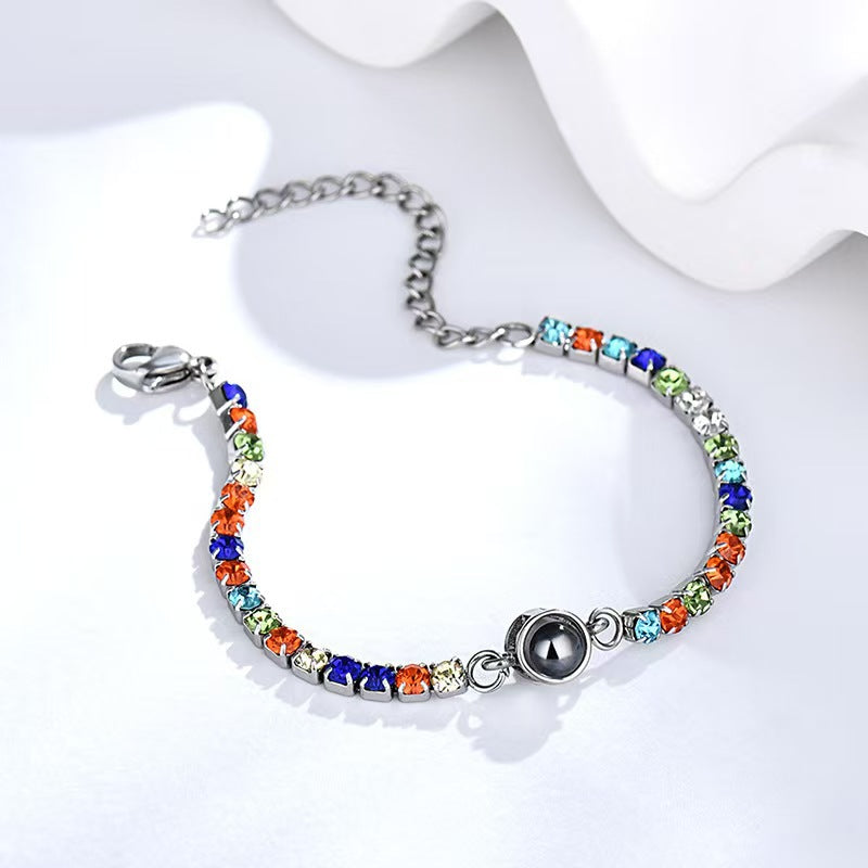 Colored diamond projection photo bracelet