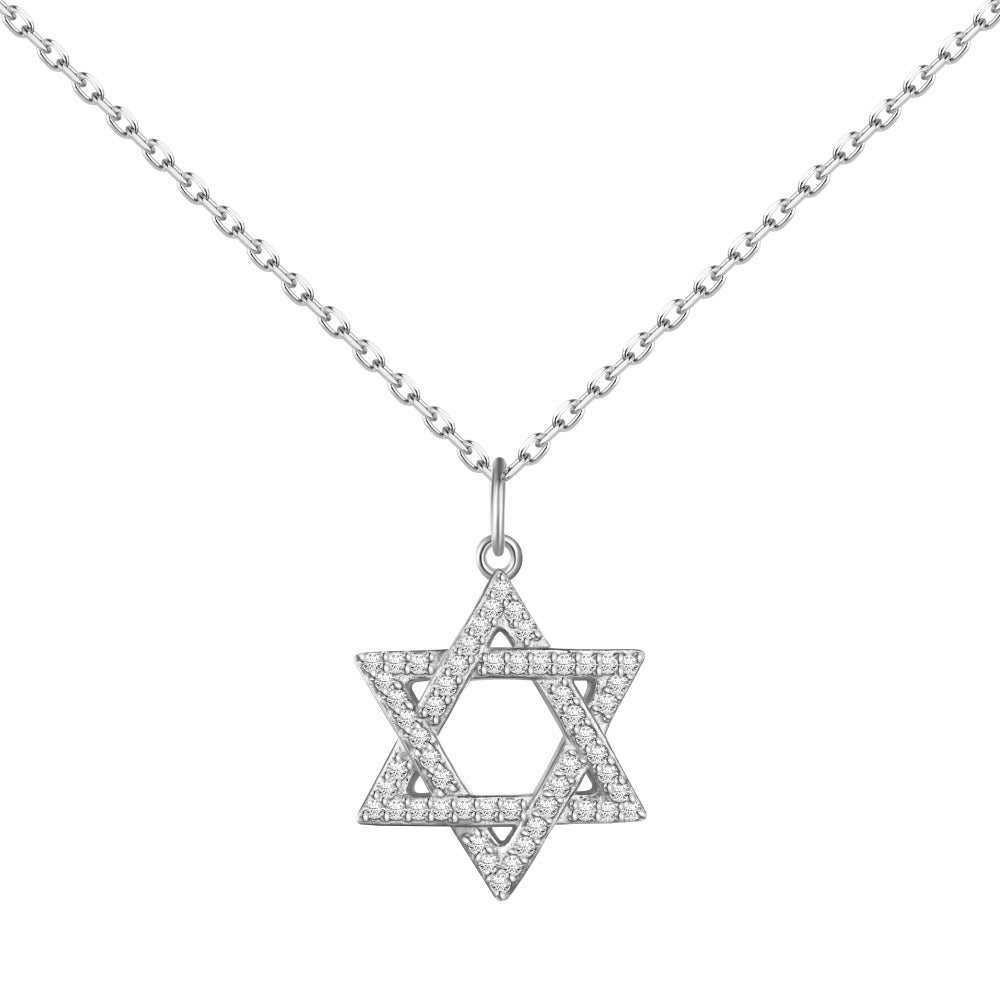 Fashionable and exquisite personality zircon six-pointed star pendant necklace - jewelryweilin