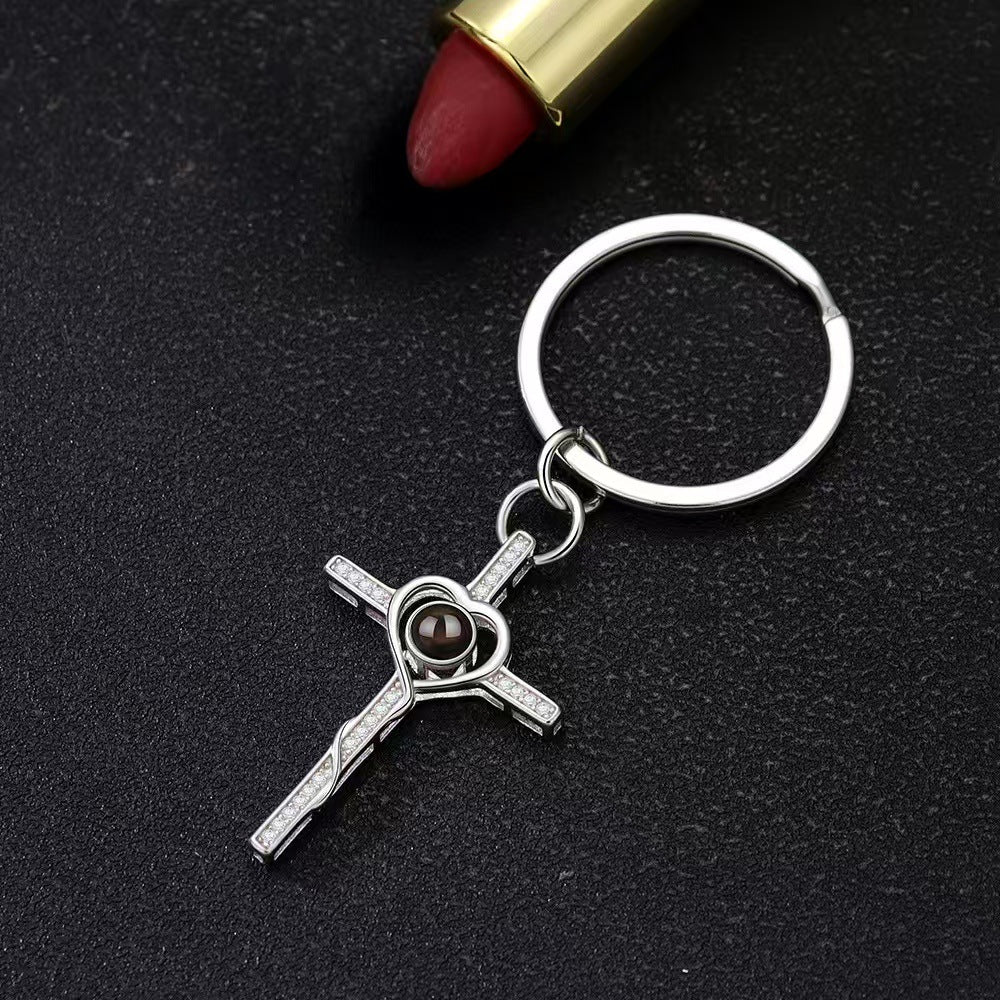 Photo Projection Heart Cross Necklace
