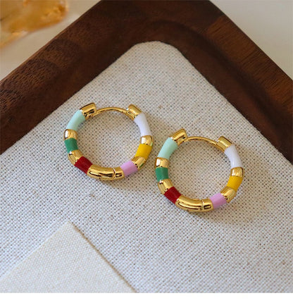 Retro personality colorful oil drip enamel earrings - jewelryweilin