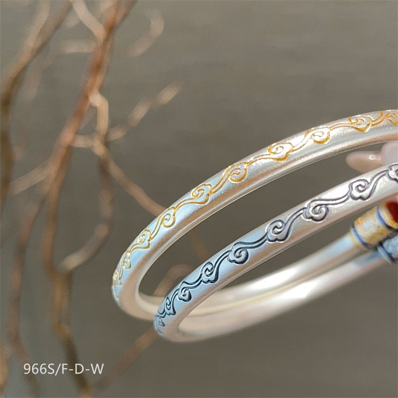 Chinese enamel pattern round stick sterling silver bracelet - jewelryweilin