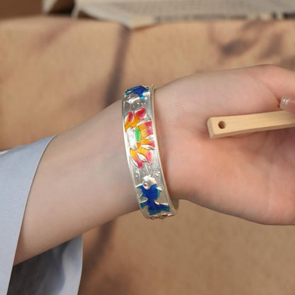 Elegant Chinese enamel Pisces sterling silver bracelet - colorful craftsmanship

