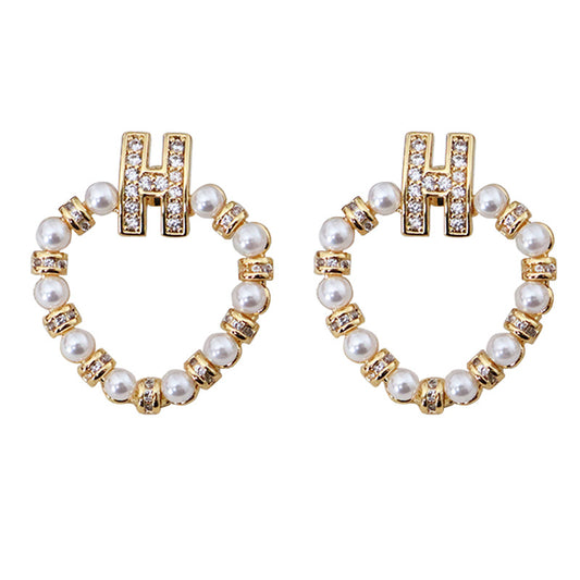 Design personality letter zircon exquisite earrings - jewelryweilin