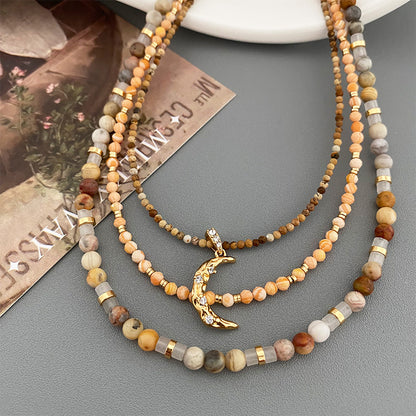 Vintage colorful multi-layered natural stone beaded necklace - jewelryweilin