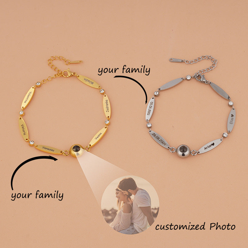 Photo projection engraving couple bracelet