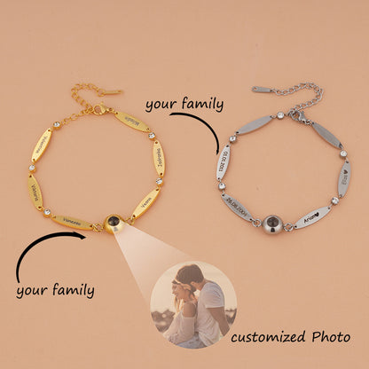 Photo projection engraving couple bracelet